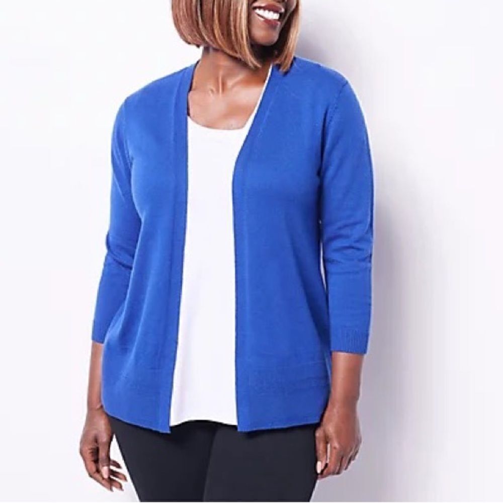 Denim & Co. Open-Front 3/4-Sleeve Cardigan Sweater